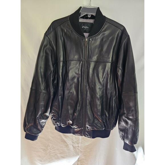 Sean John Other - Sean John Black Leather Bomber Jacket Men’s XXL Genuine Leather with Ribbed Trim